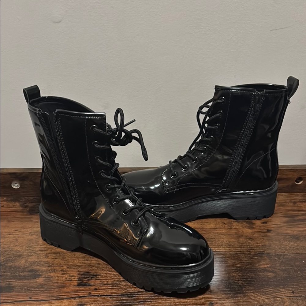 Black Patent Leather Combat Boots